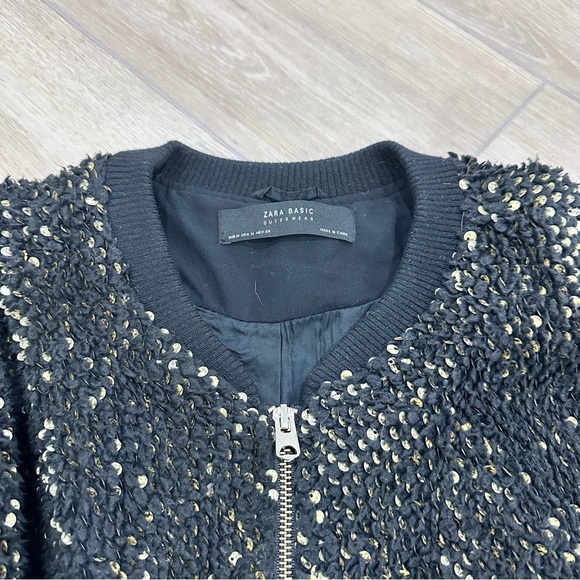 Zara oversized faux fur sequin bomber jacket black gold medium - Picture 8 of 12